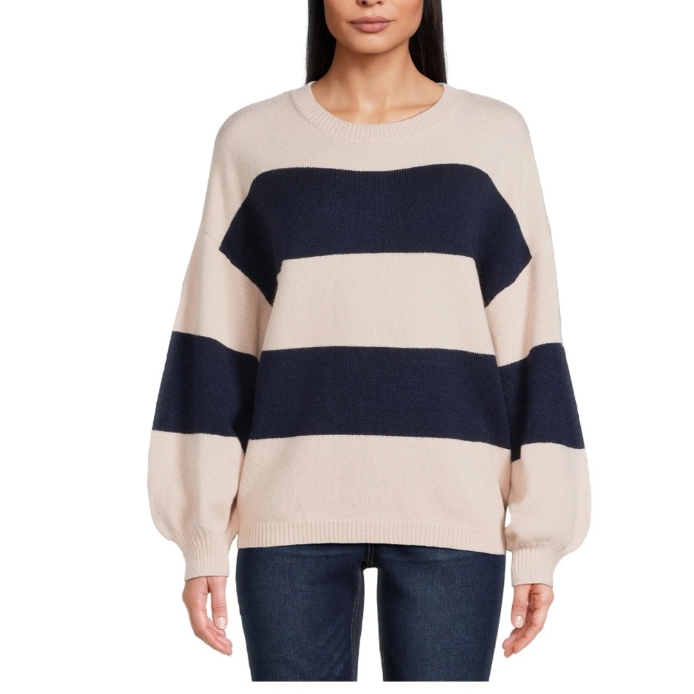 NWOT Dreamer’s by Debut Striped Long Puff Sleeves in Cream and Navy Size XS